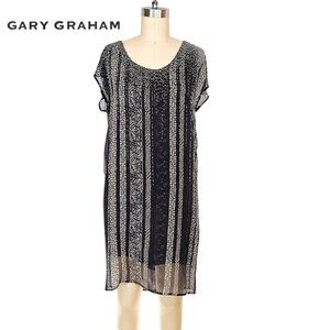 Gary Graham Silk Beaded Shift Dress Sage Green Black Glass Beads SZ 2